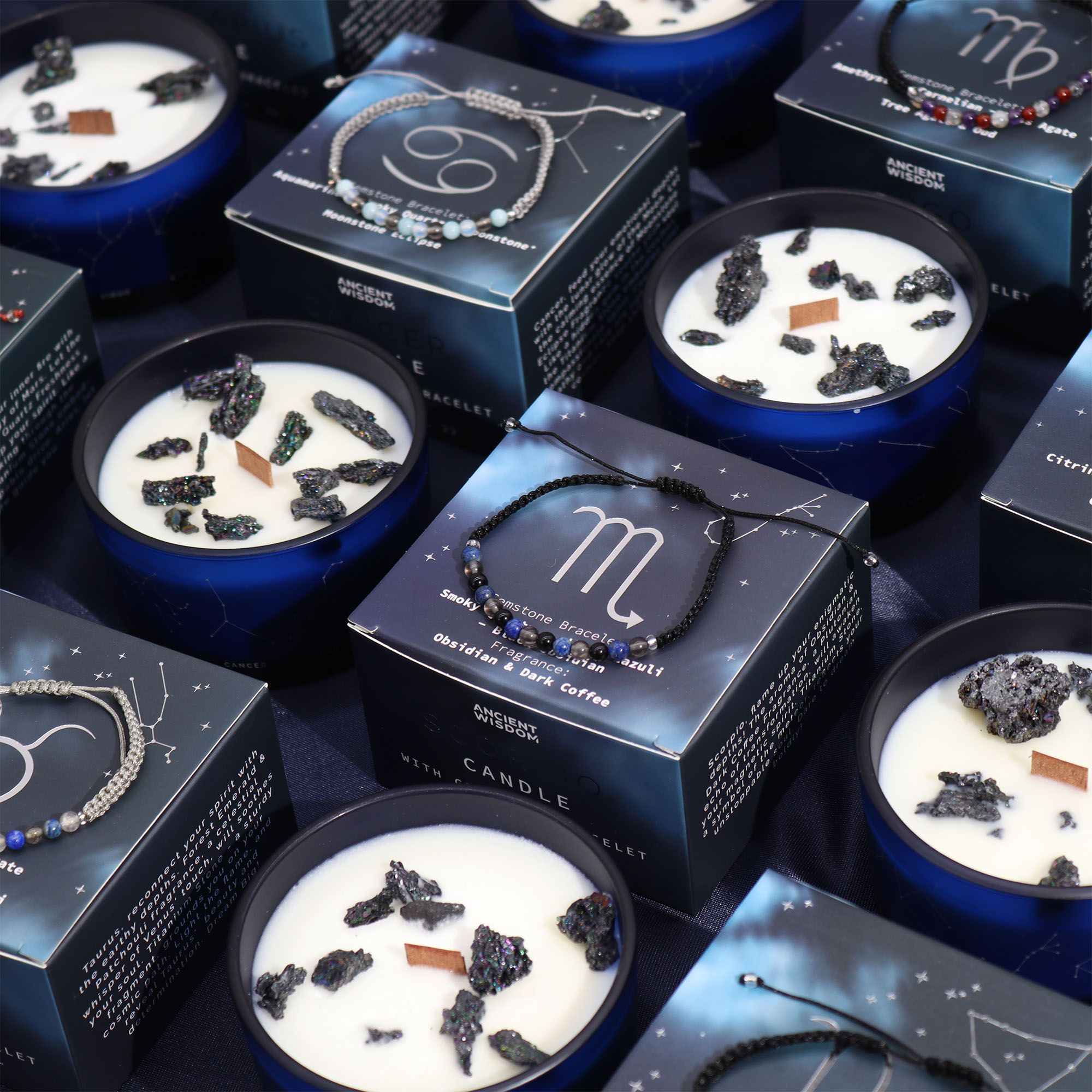 Świeca zodiakalna z kryształami – Rak ♋