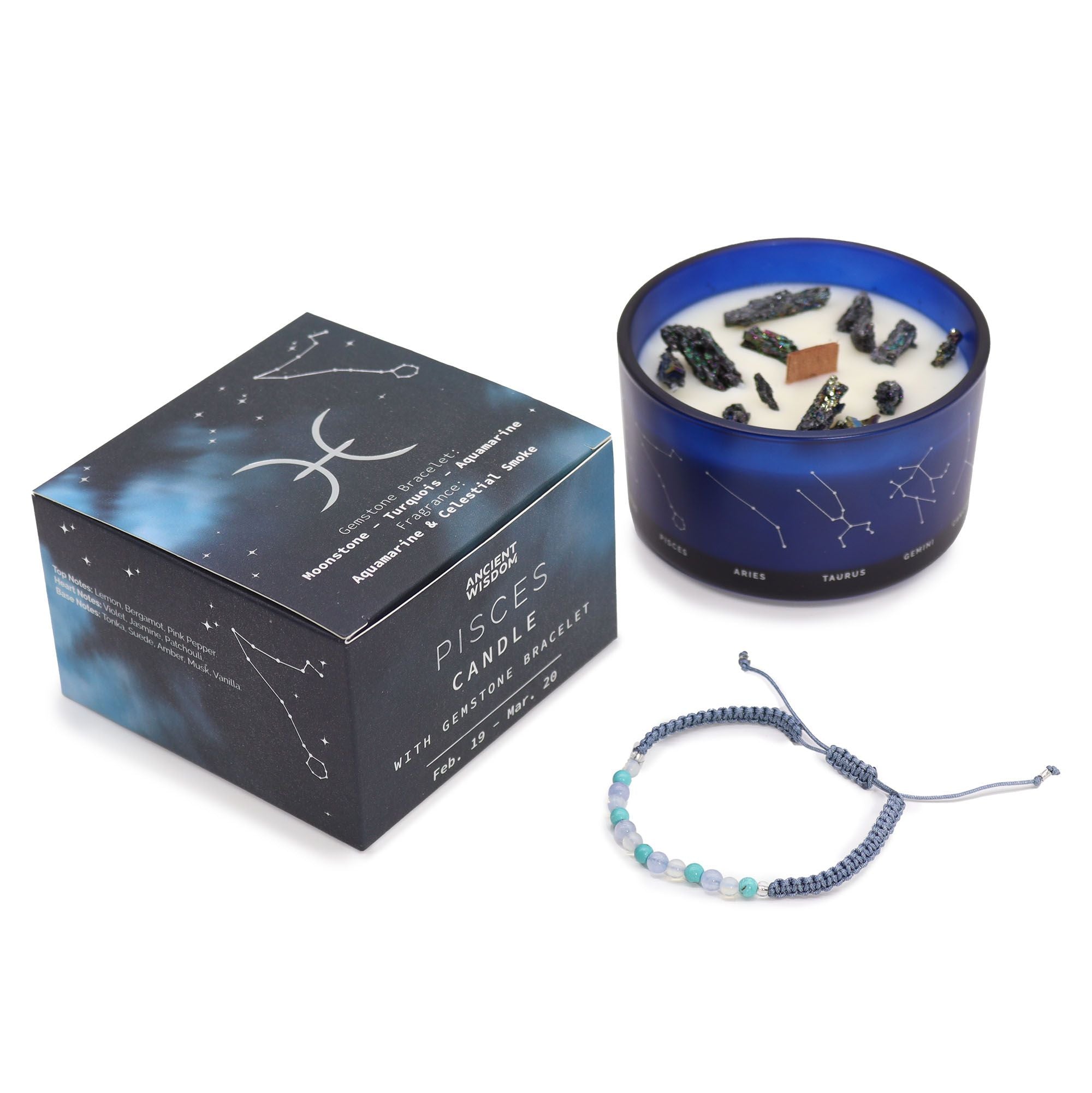 Świeca zodiakalna z kryształami – Ryby ♓