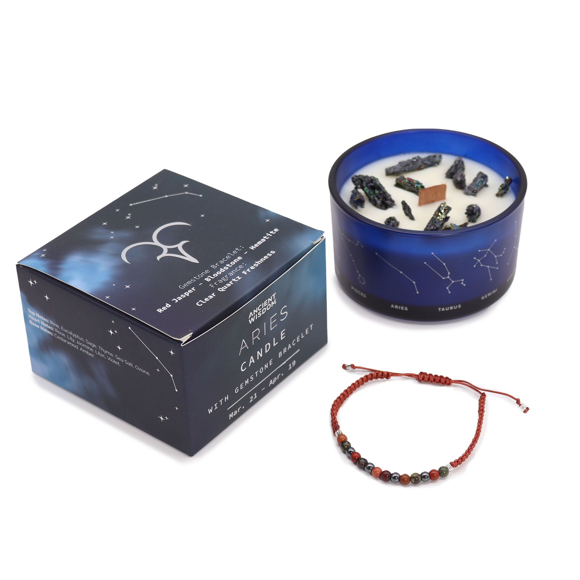 Świeca zodiakalna z kryształami – Baran ♈
