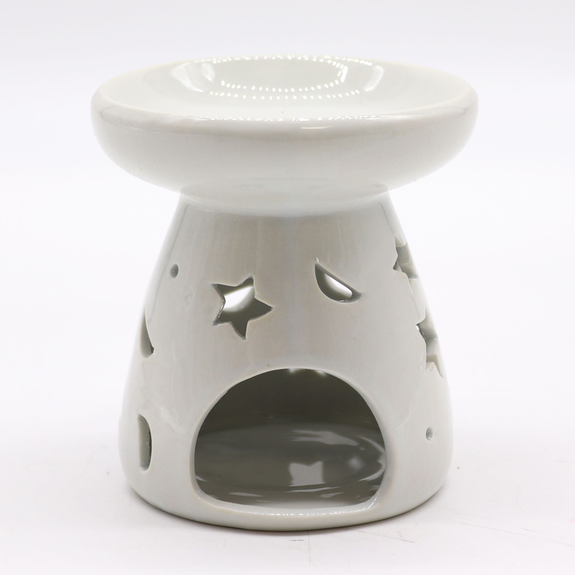 Klasyczny biały kominek ceramiczny – Księżyc i gwiazda (duży)