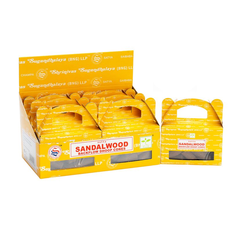 Satya Sandalwood – Stożki Backflow Dhoop 95 g (24 szt.)