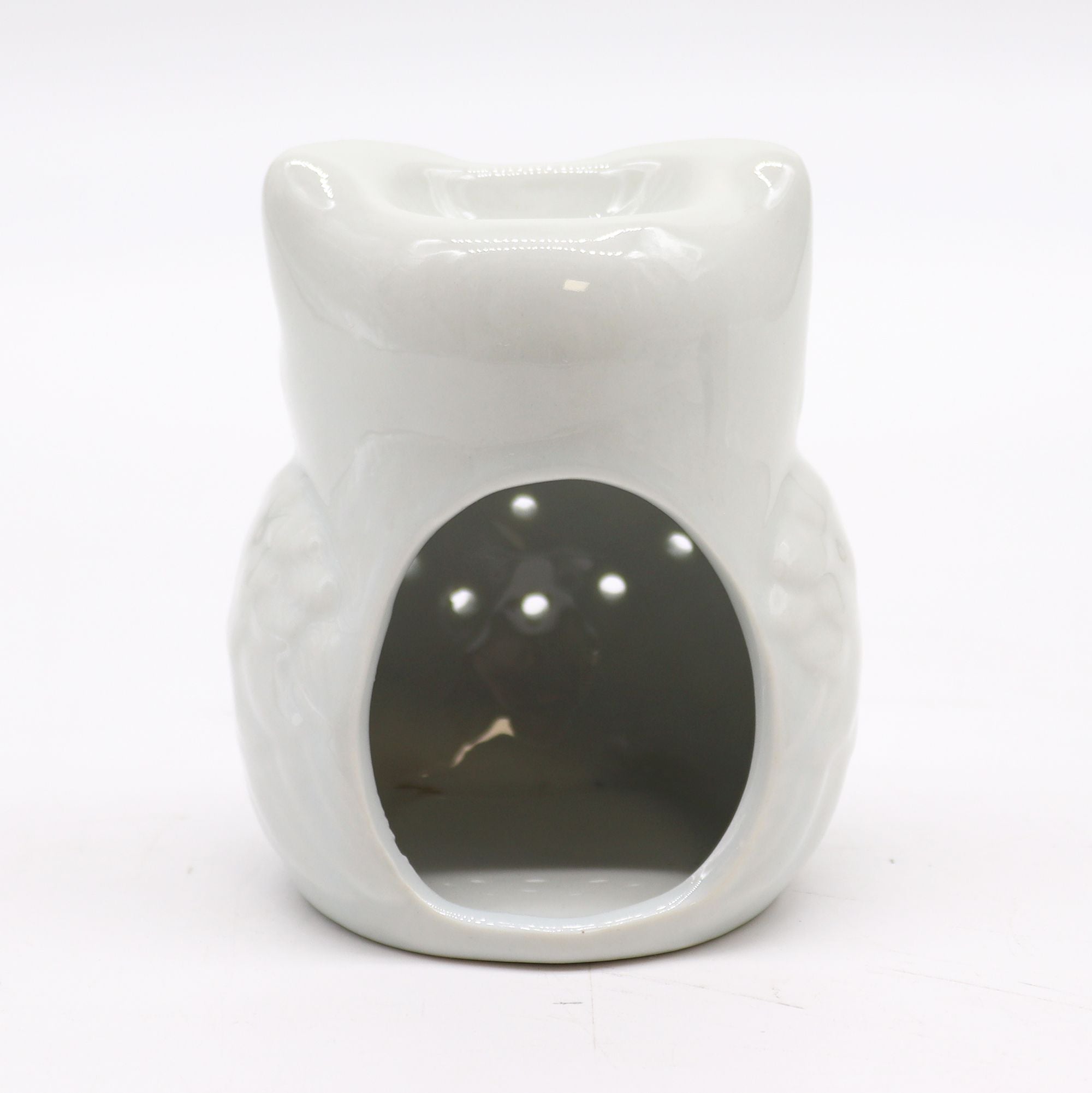 Klasyczny biały kominek ceramiczny – Sowa (duży)