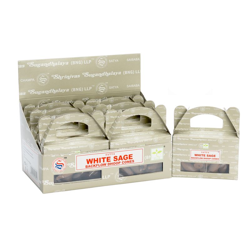 Satya White Sage – Stożki Backflow Dhoop 95 g (24 szt.)