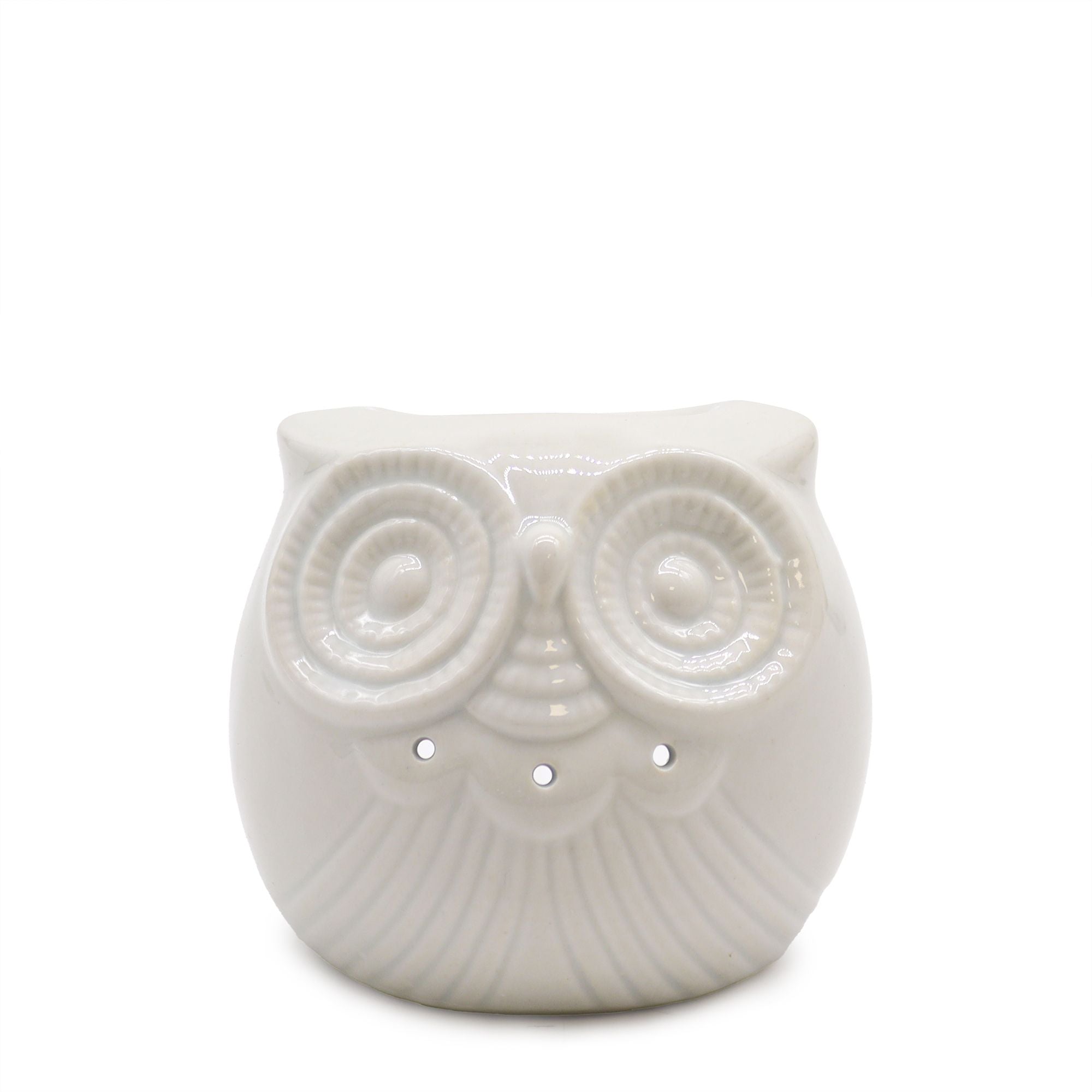 Klasyczny biały kominek ceramiczny – Sowa (mały)