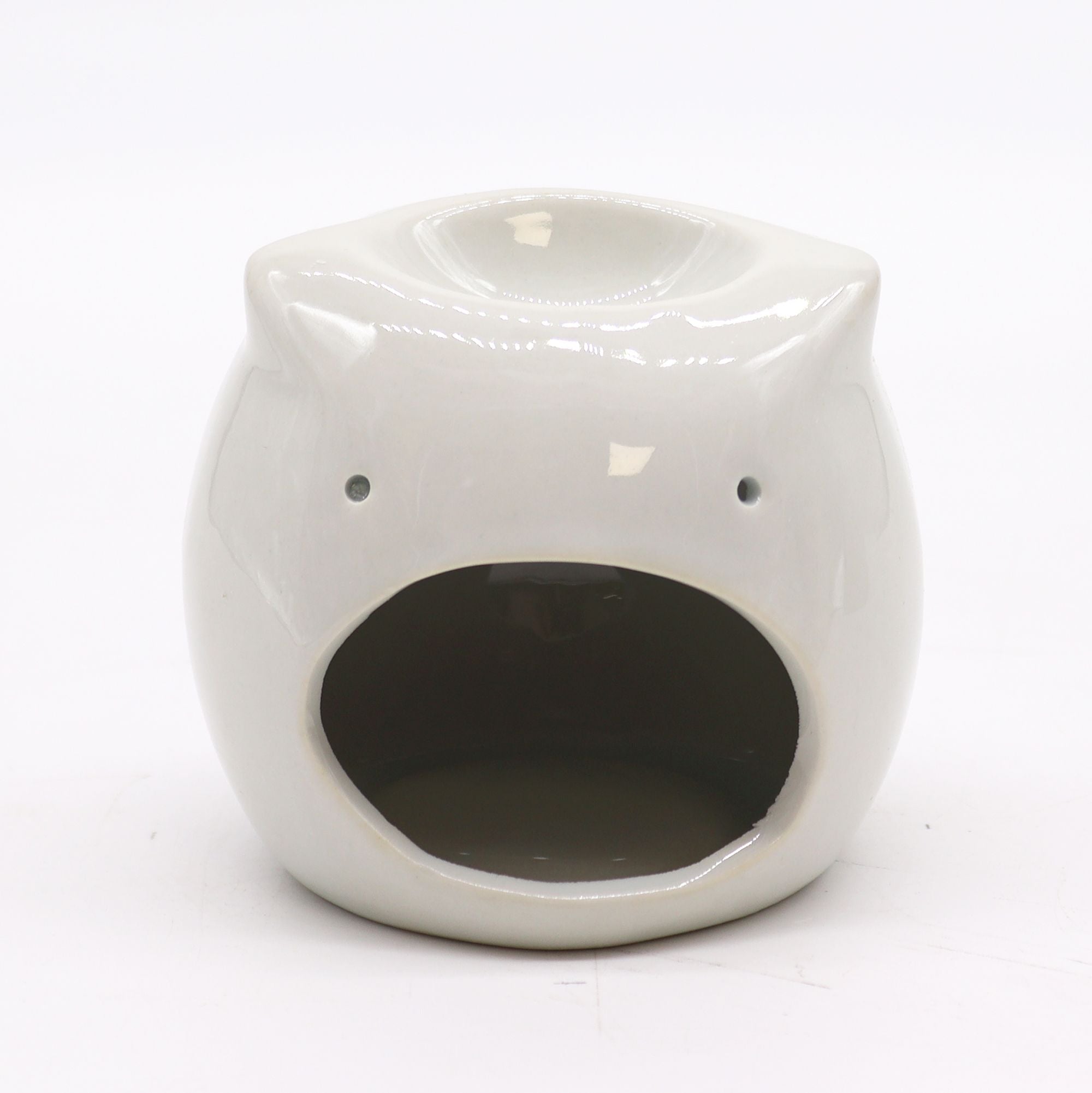 Klasyczny biały kominek ceramiczny – Sowa (mały)