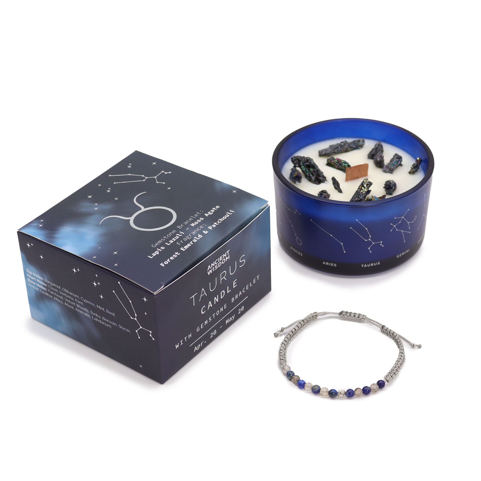 Świeca zodiakalna z kryształami – Byk ♉