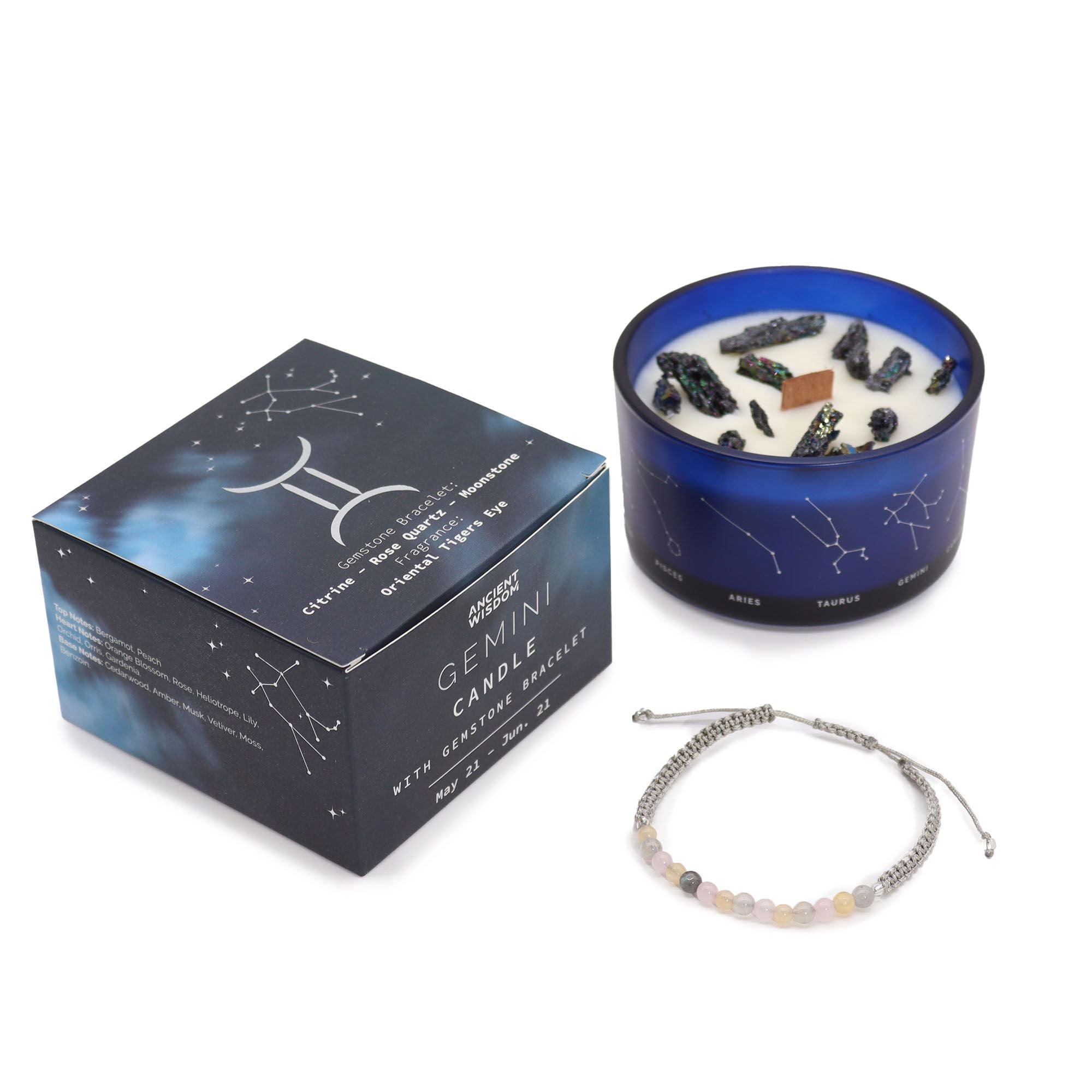 Świeca zodiakalna z kryształami – Bliźnięta ♊