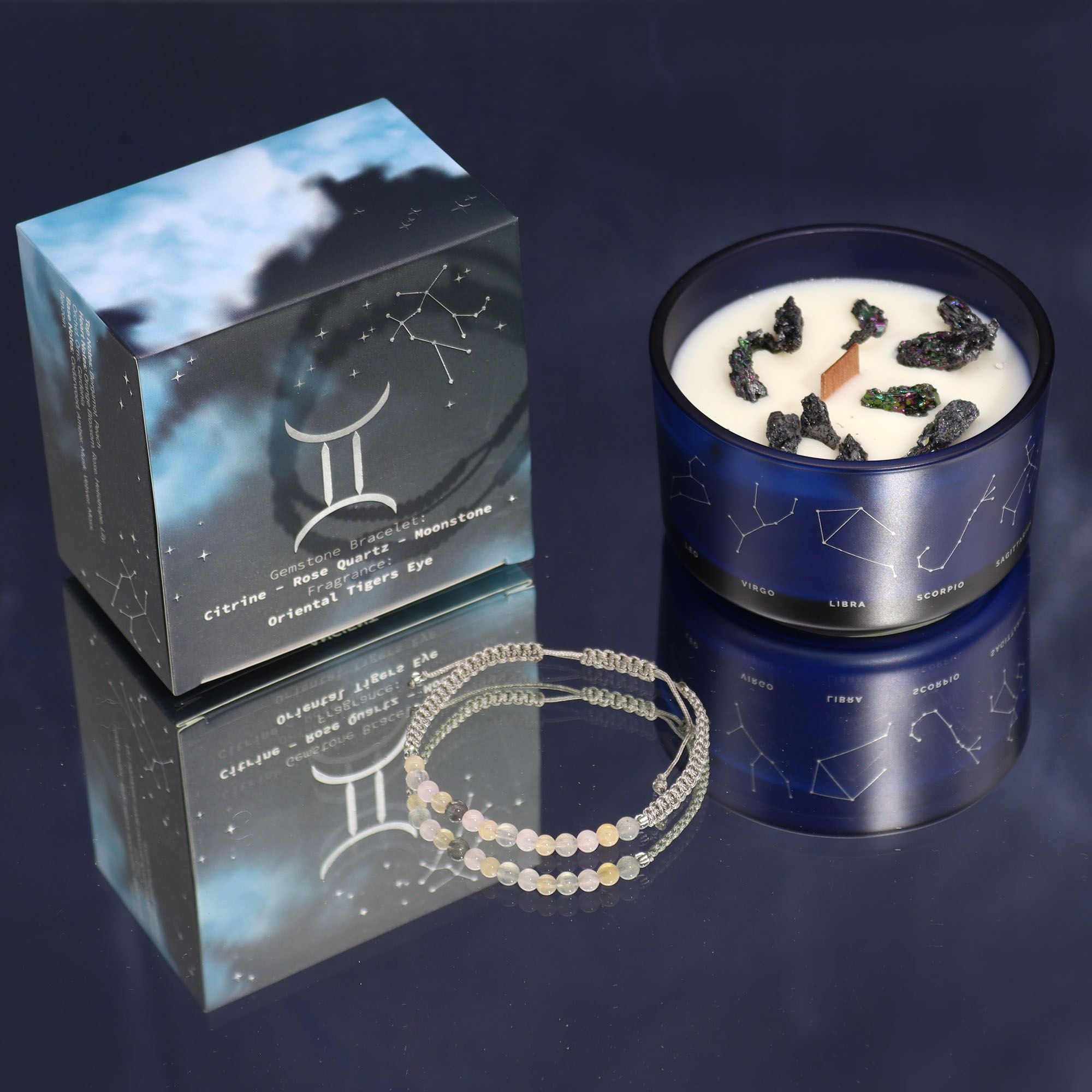 Świeca zodiakalna z kryształami – Bliźnięta ♊