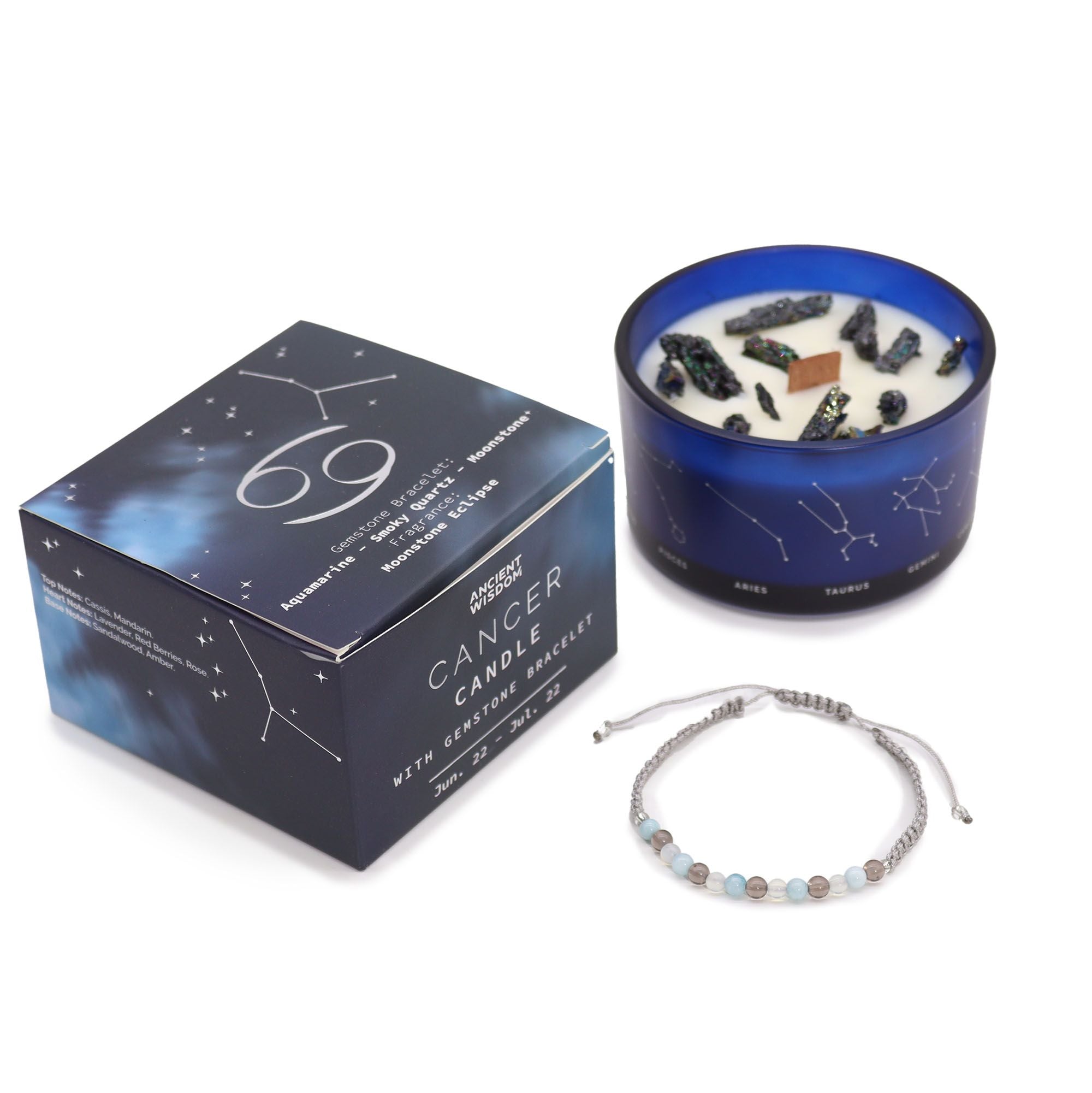 Świeca zodiakalna z kryształami – Rak ♋