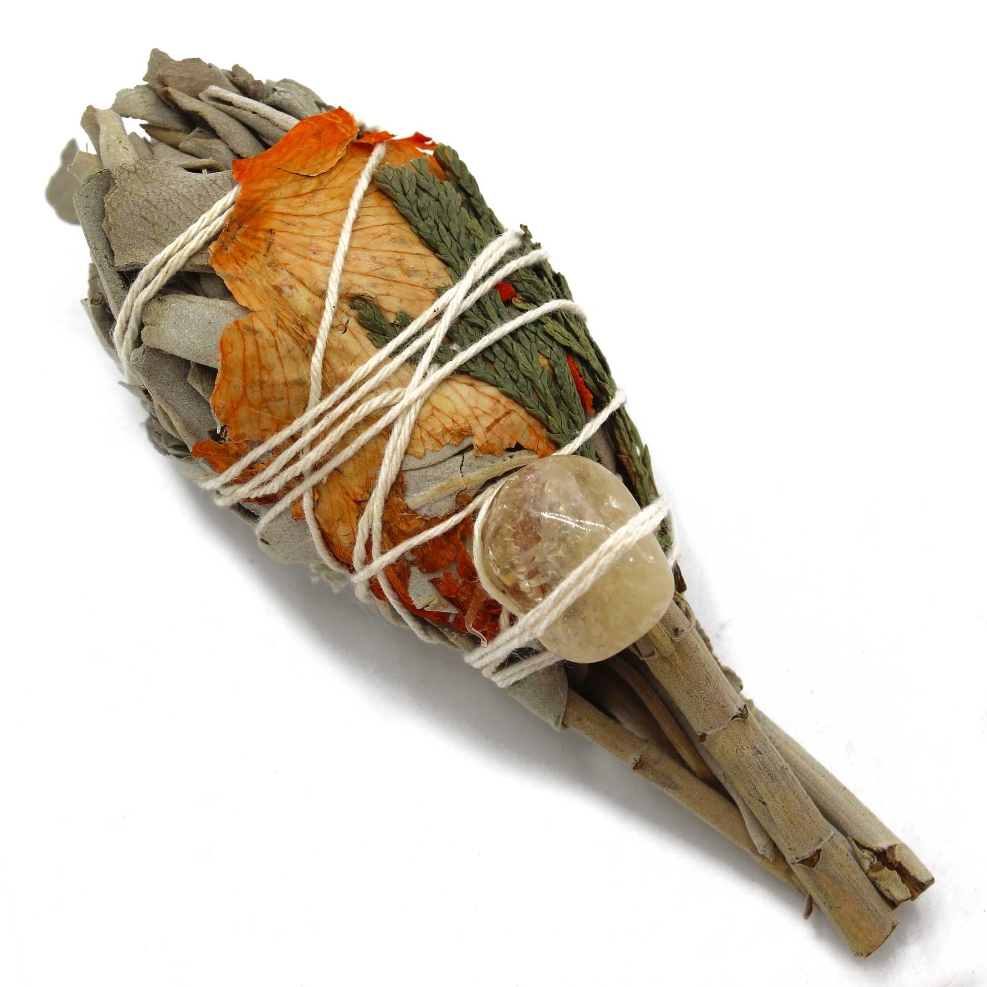 Herb Bunch – Cleansing Energy Sage Torch (Citrine) 10 cm