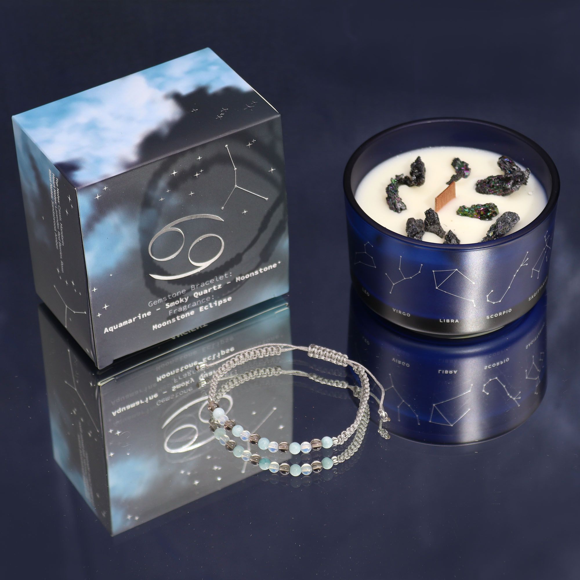 Świeca zodiakalna z kryształami – Rak ♋
