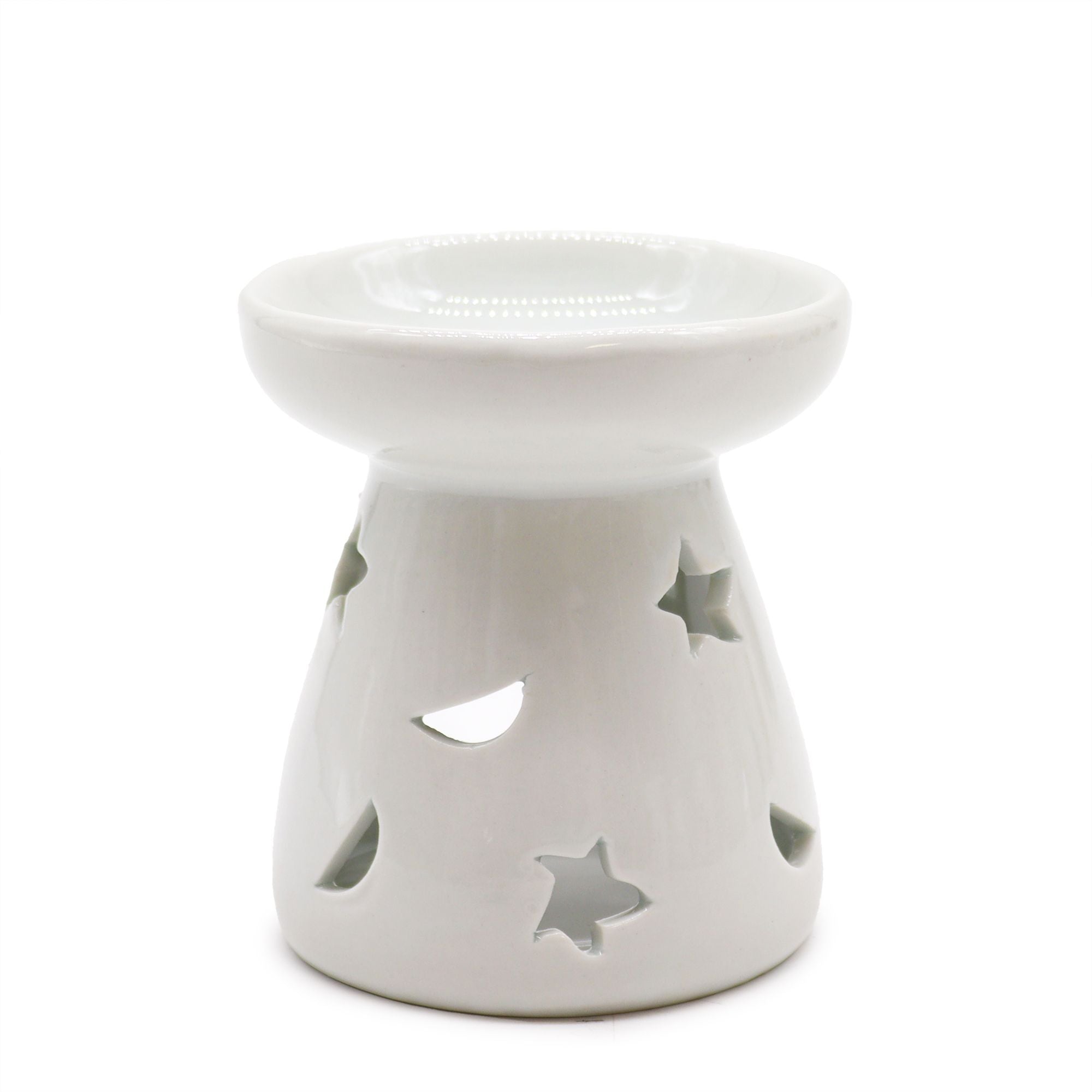Klasyczny biały kominek ceramiczny – Księżyc i gwiazda (mały)