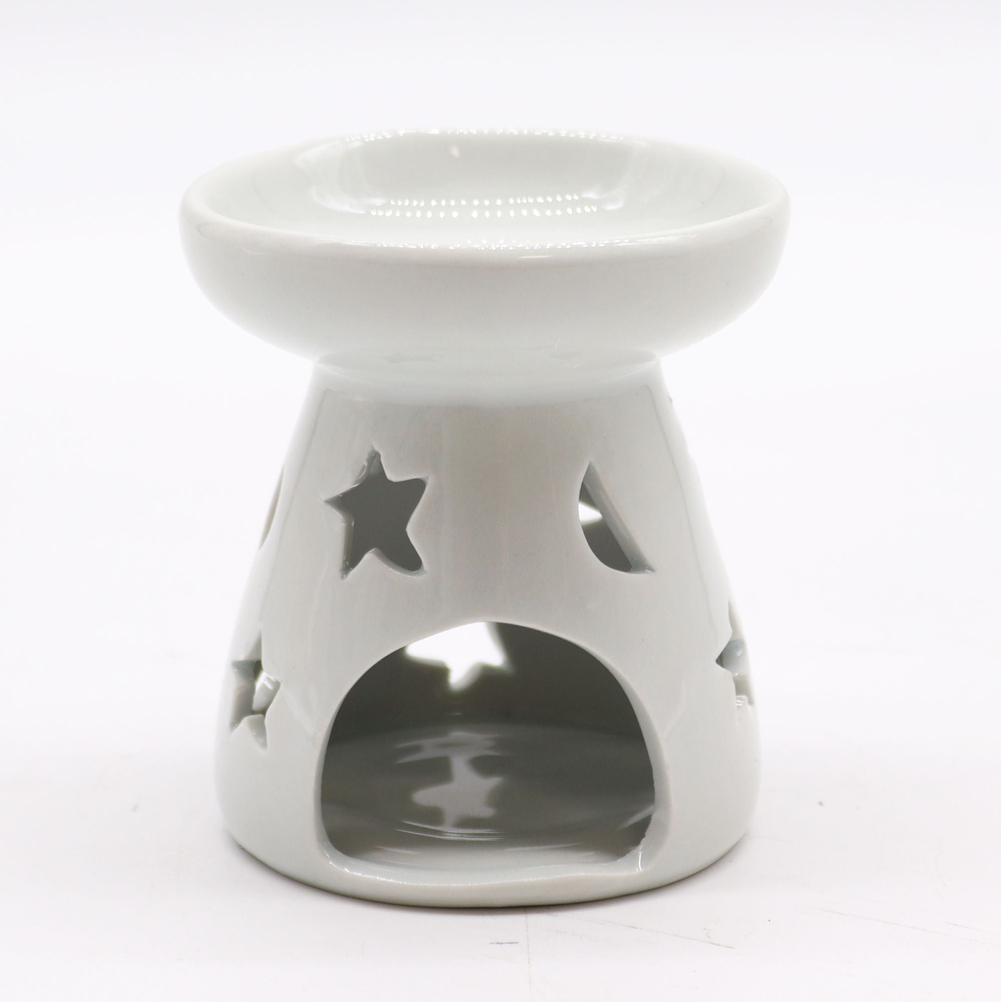 Klasyczny biały kominek ceramiczny – Księżyc i gwiazda (mały)