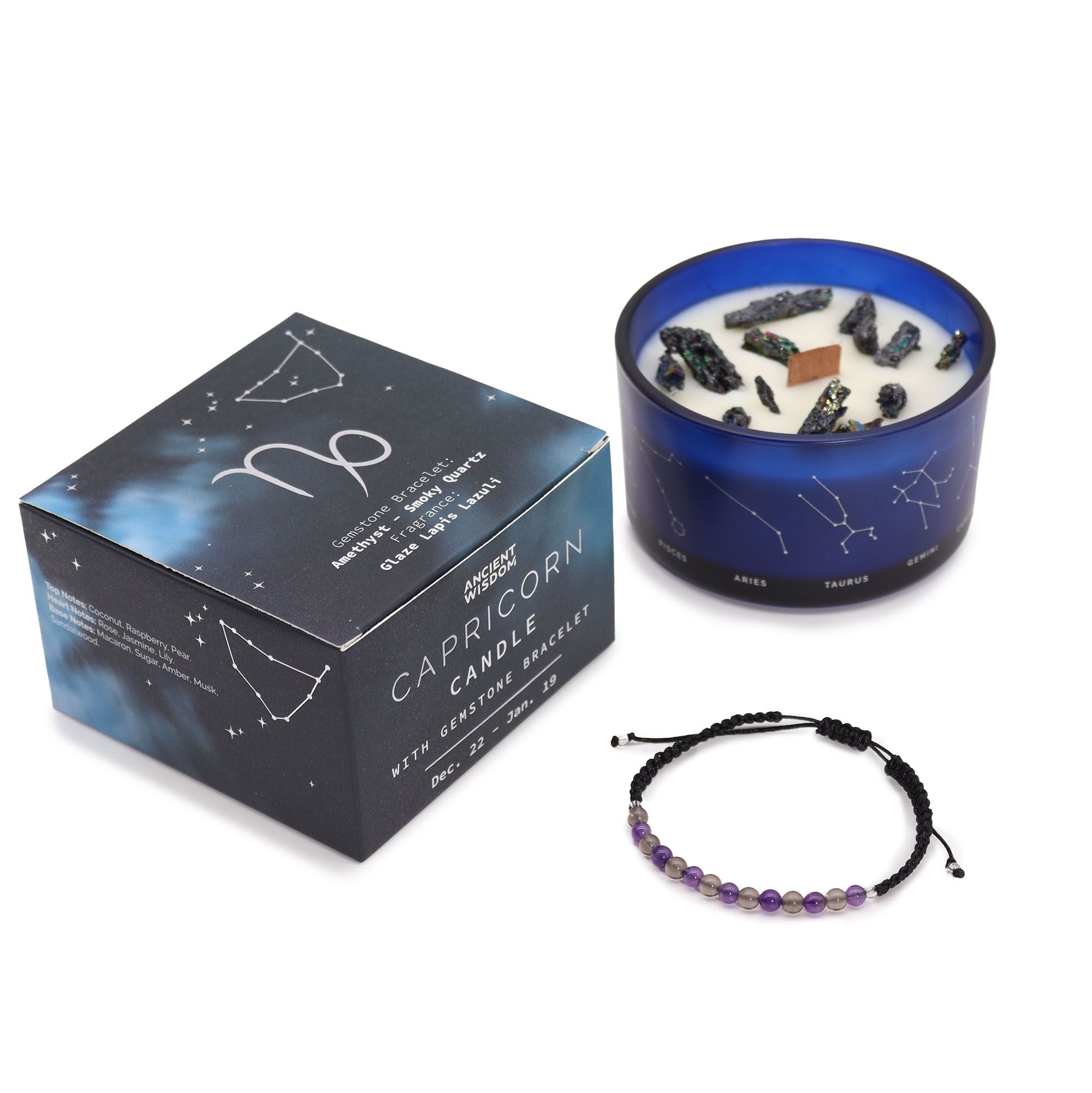 Świeca zodiakalna z kryształami – Koziorożec ♑
