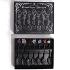 Set of 7 Dark Silver Witch Spoons with Crystals