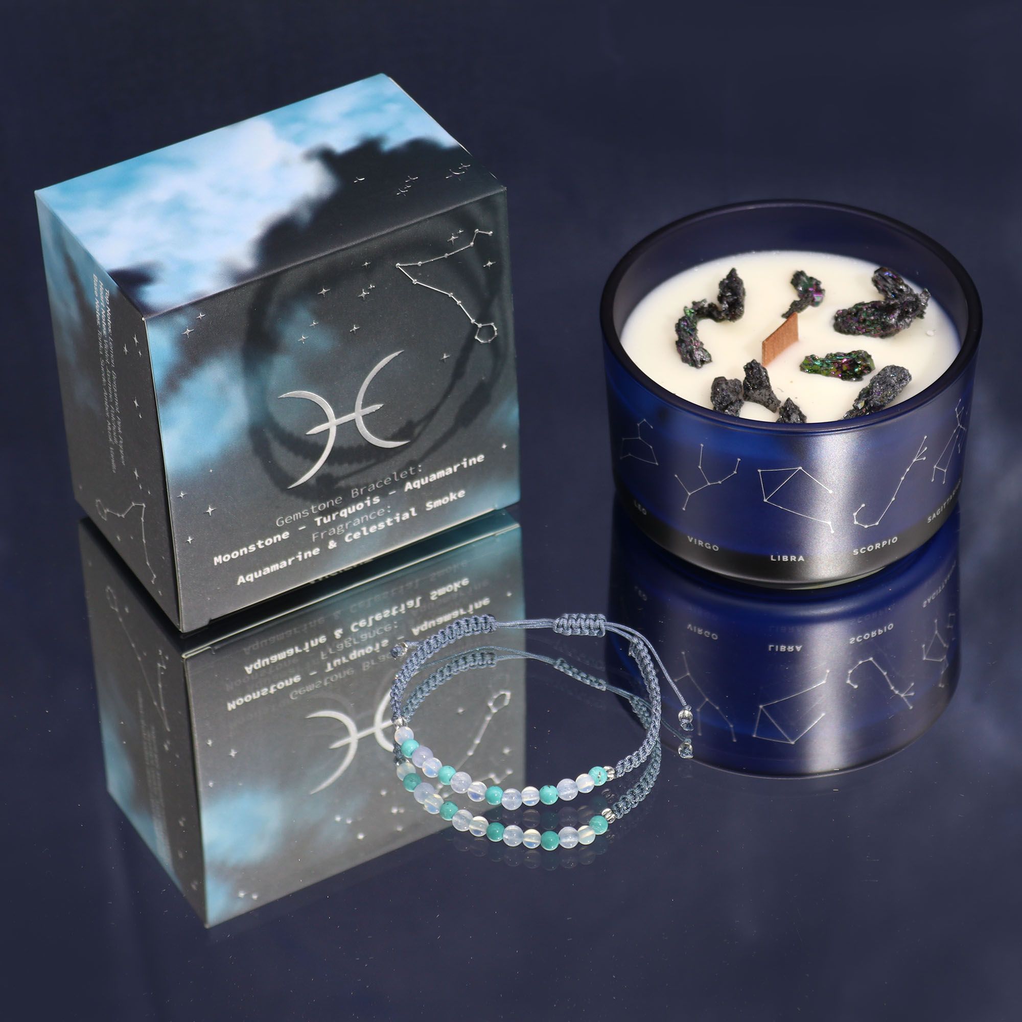 Świeca zodiakalna z kryształami – Ryby ♓