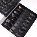 Set of 7 Dark Silver Witch Spoons with Crystals