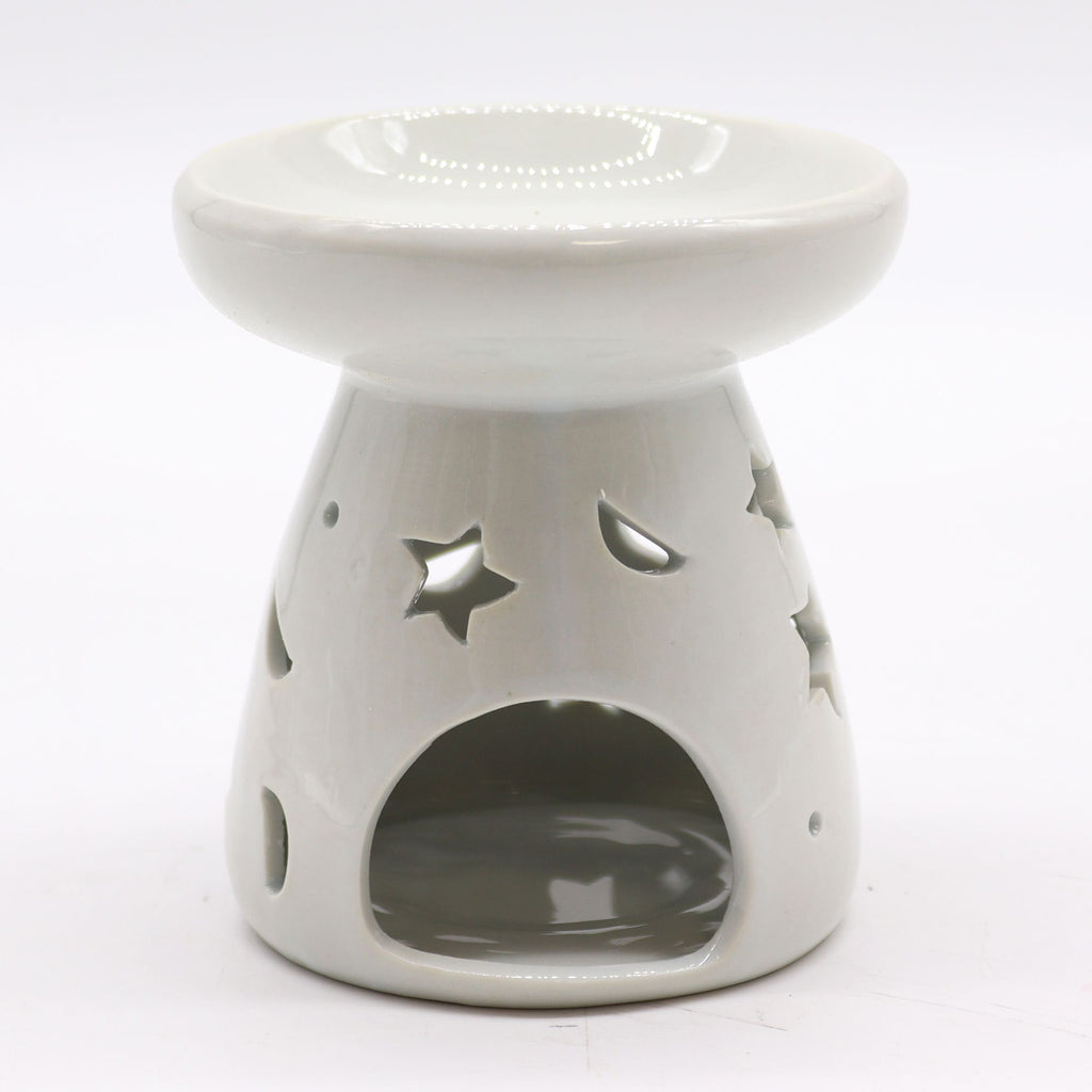 Klasyczny biały kominek ceramiczny – Księżyc i gwiazda (duży)