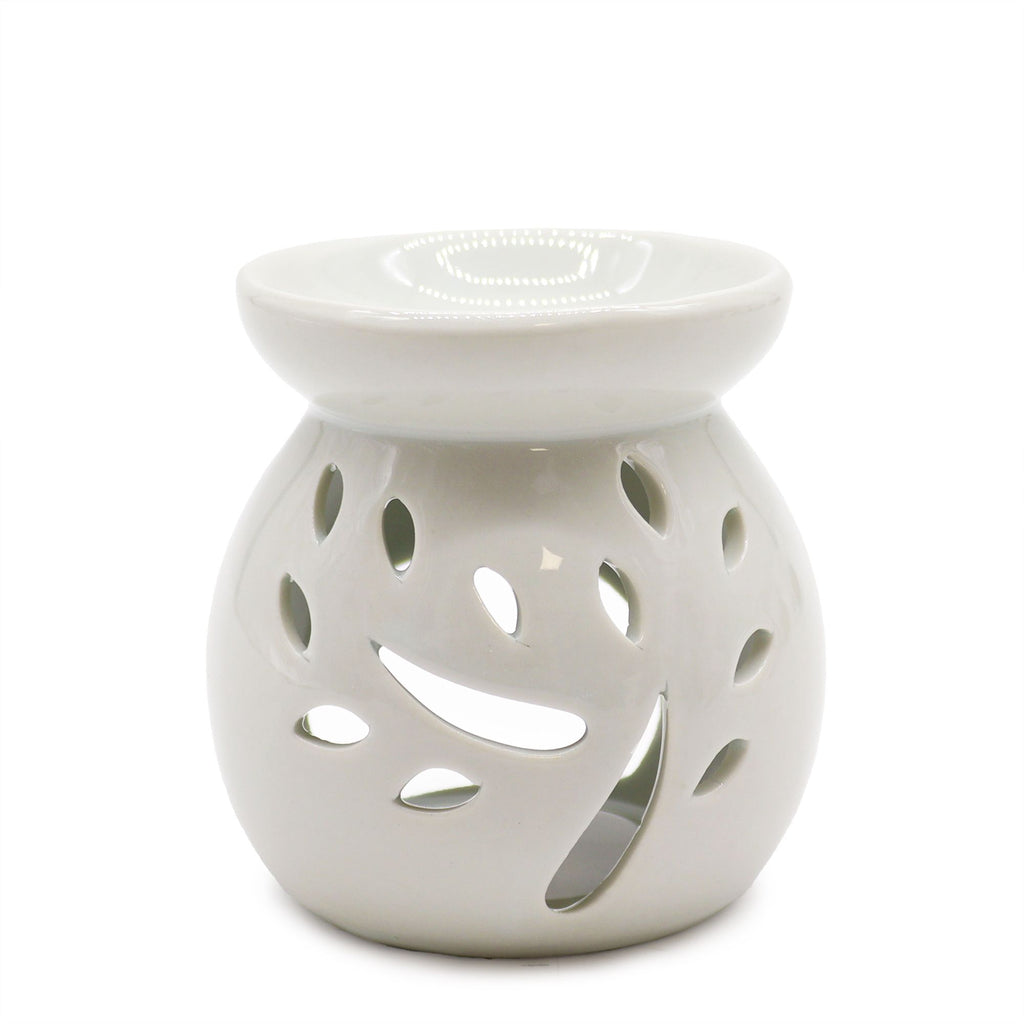 Klasyczny biały kominek ceramiczny – Wycięte Drzewo (mały)
