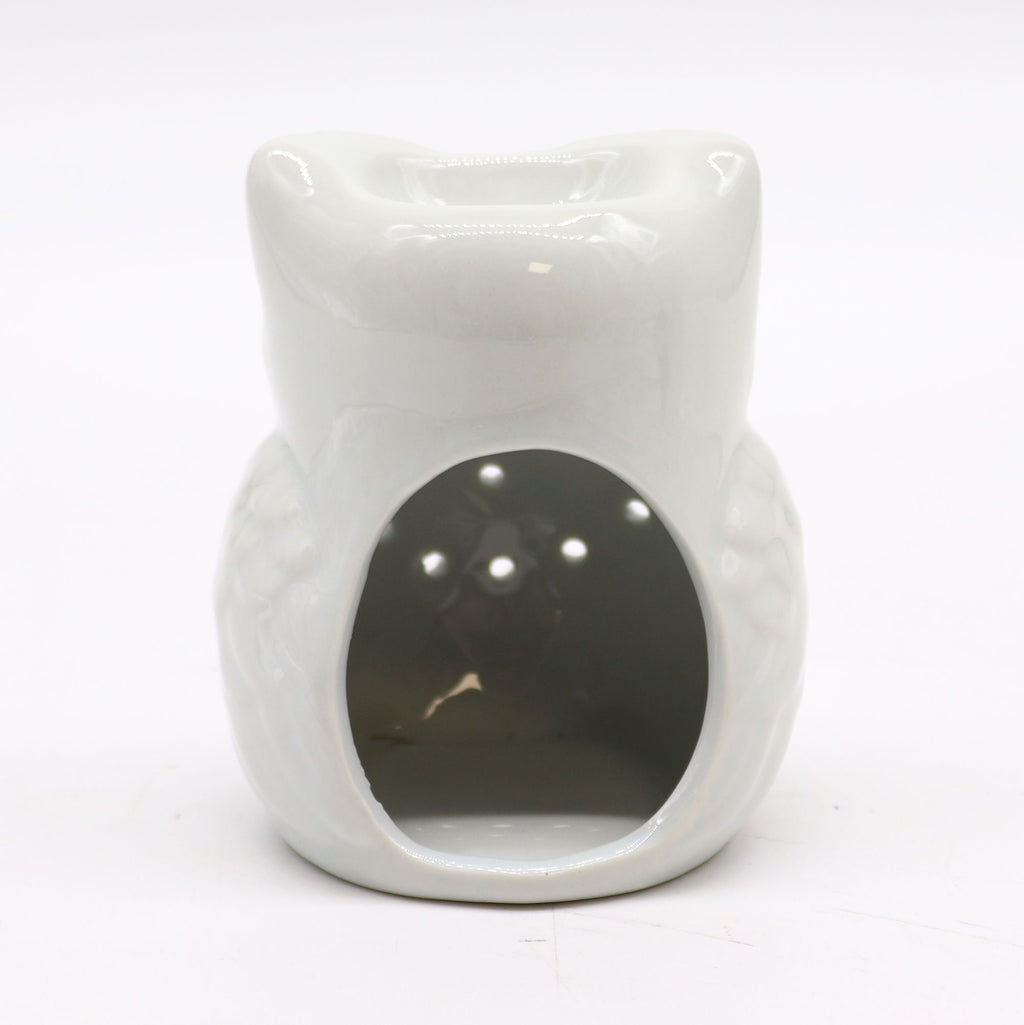 Klasyczny biały kominek ceramiczny – Sowa (duży)