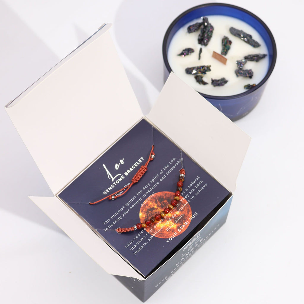 Świeca zodiakalna z kryształami – Lew ♌